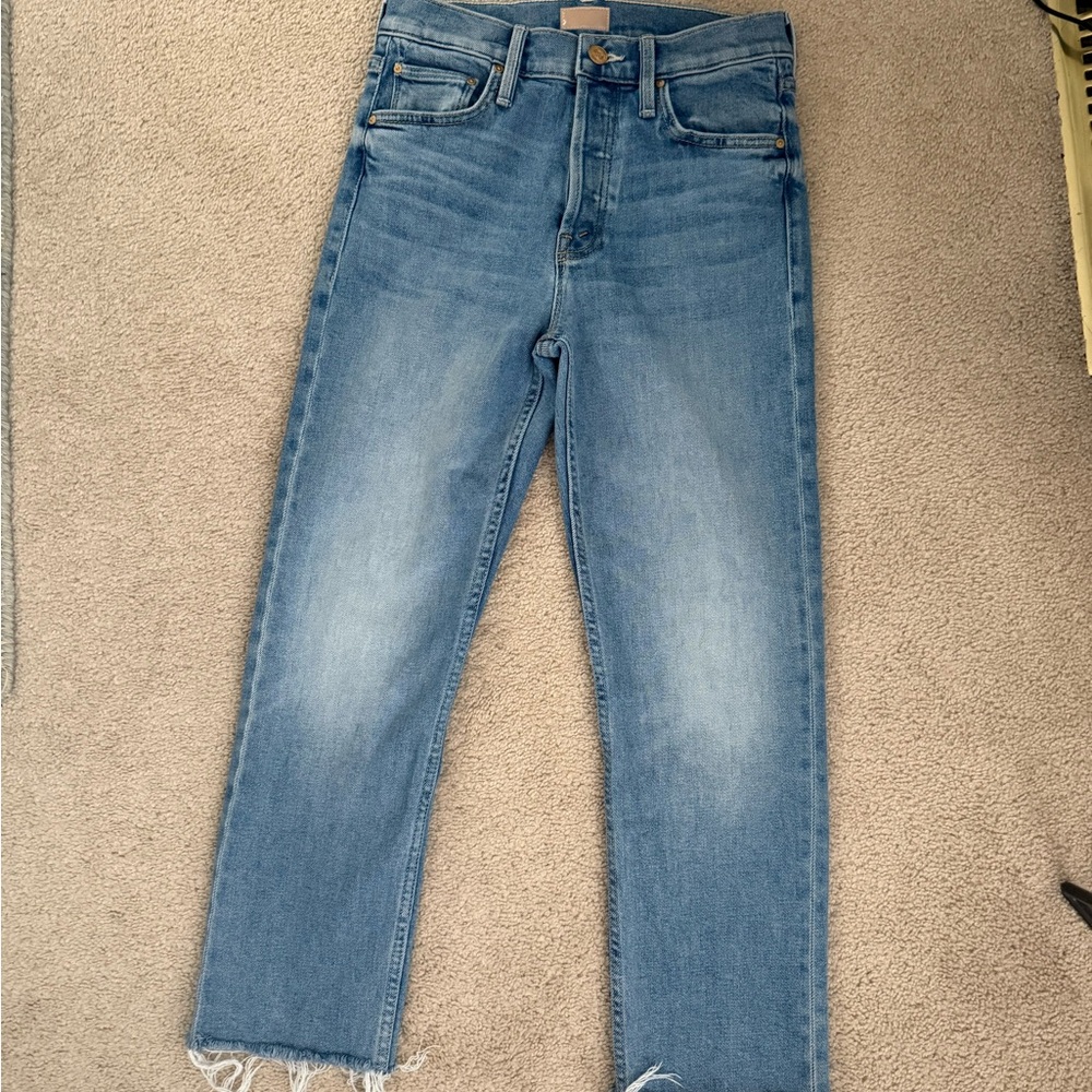 MOTHER The Tomcat Ankle High-Rise Straight-Leg Jeans with Frayed Hem